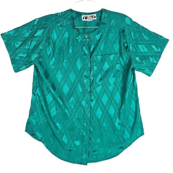 Vintage 80's Jordan Shiny Green Button Up 12 - Picture 1 of 6